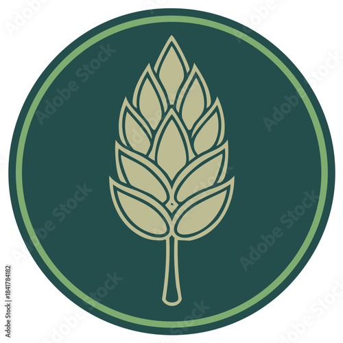 Stylized Illustration of Hop Cone in a Circle Emblem