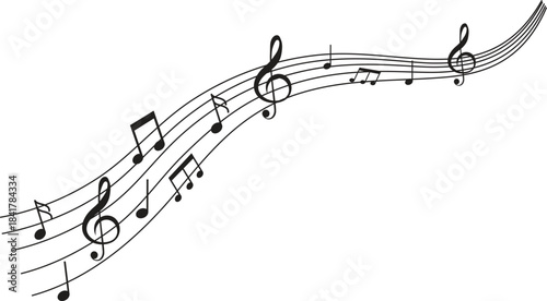 Music notes wave, Curve musical signs, sound wave line symbol, acoustic composition, Musical note, music sound, musical waves color