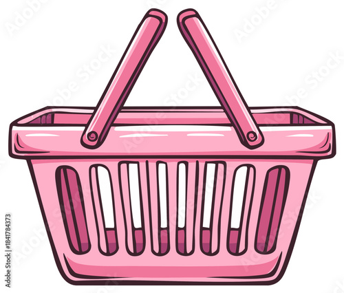 Empty Pink Shopping Basket with Handles Food and Items Carrier Illustration