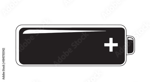 Black Battery Icon with Plus Sign Outline for Charging and Technology Graphics.