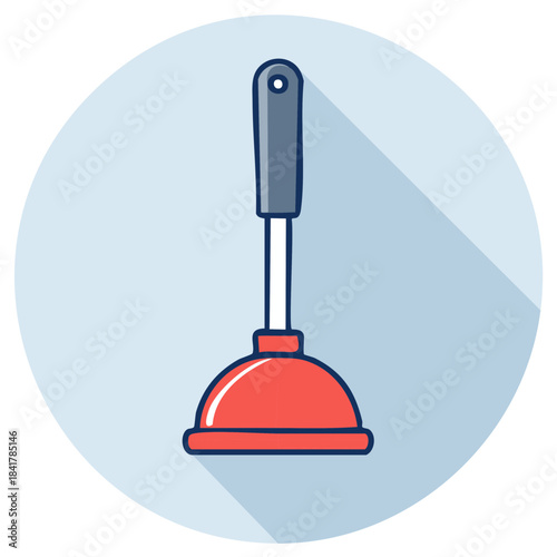 Cartoon plunger icon with shadow on light blue background. Cleaning tool illustration.