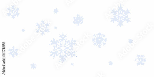 Delicate light blue snowflakes scattered across a plain white background