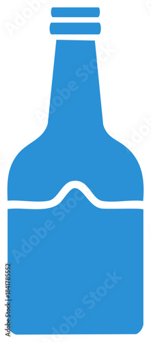 Simple Blue Beverage Bottle Silhouette, Filled Container, Minimalistic Graphic