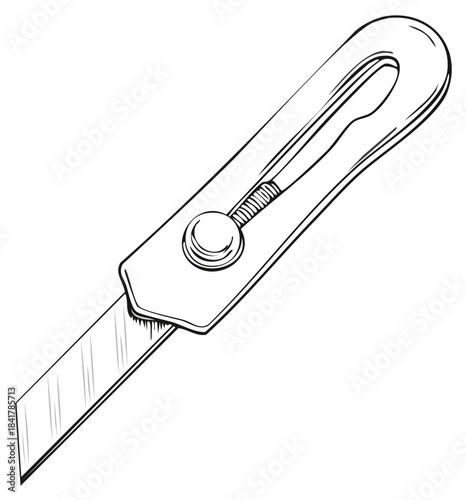 Box Cutter Utility Knife Hand Drawn Sketch Black and White Line Art Illustration
