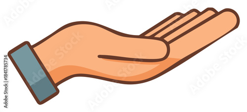 Cartoon hand offering or holding, palm up, with sleeve detail