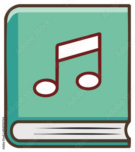 Cartoon style book with musical note on the cover for music education or audio book