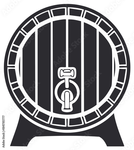 Stylized Wooden Barrel Silhouette with Spigot, Outline Design, Containing Beverage, Vintage Style, Brewery or Distillery Graphic Element.