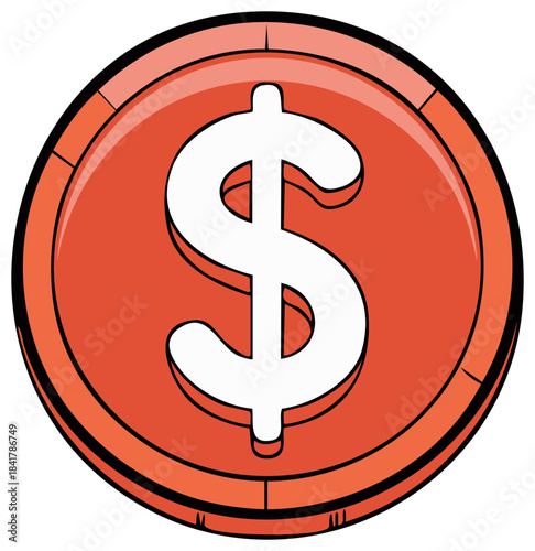 Orange coin with a stylized white dollar sign symbolizing currency and wealth