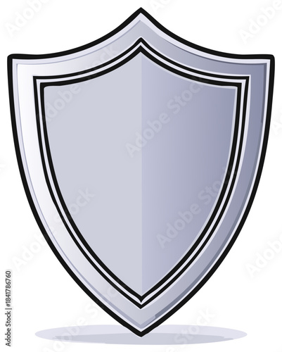 Silver metal shield icon. Vector illustration of a crest symbol for security, protection, and defense.
