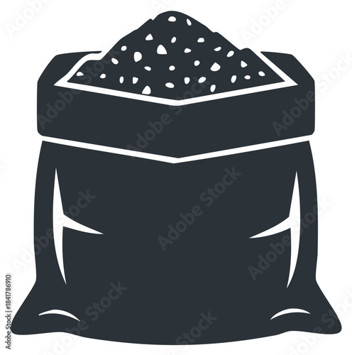 Open Sack Filled with Grain, Bag of Soil, Heap of Black Minerals, Fertilizer, Agriculture and Farming