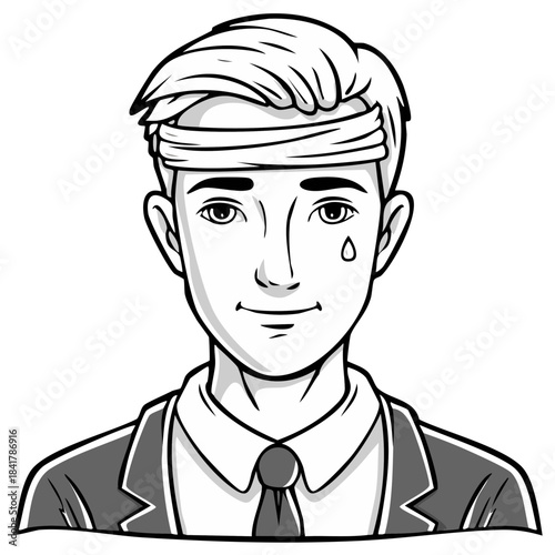 Man with Headband and Tear Drop Expressing Sadness and Injury