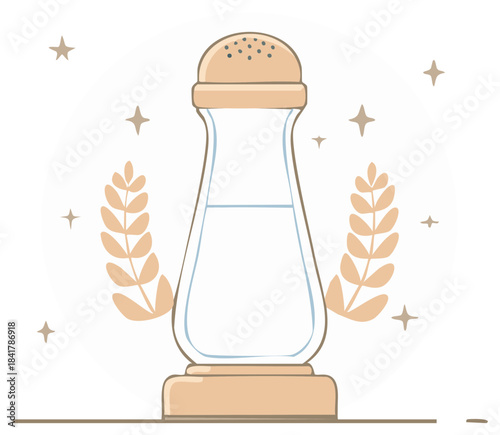 Stylized Salt Shaker with Wheat Stalks and Stars in a Gentle Color Palette