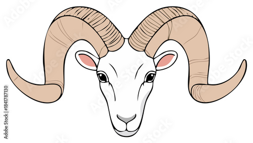 Detailed Illustration of a Ram Head with Large Impressive Curled Horns Animal Vector Art