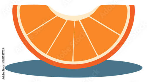 Vivid orange fruit slice illustration with a distinct stylized top cutout and blue shadow