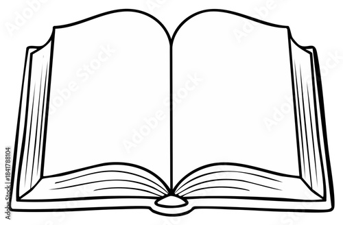 Simple open book outline drawing with blank pages ready for text or content illustration