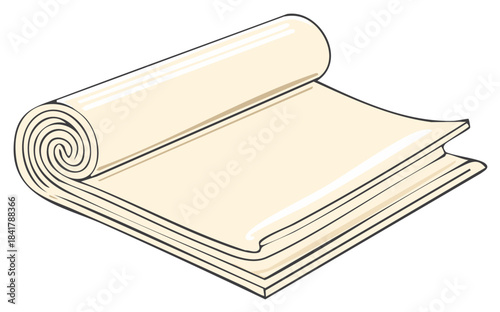 Fresh rolled pastry dough layers for baking and cooking illustration
