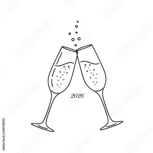 Two Champagne Flutes Clinking in Celebration for 2026.