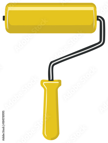 Yellow paint roller with metal frame and yellow handle for home improvement and painting tasks