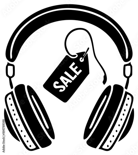 Headphones with Sale Tag Promotion Discount Offer Icon
