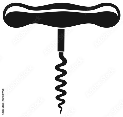 Black and white illustration of a corkscrew for wine bottle opening