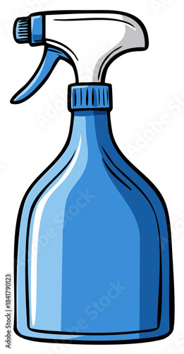 Bright Blue Spray Bottle With White Trigger And Cap Cartoon Illustration