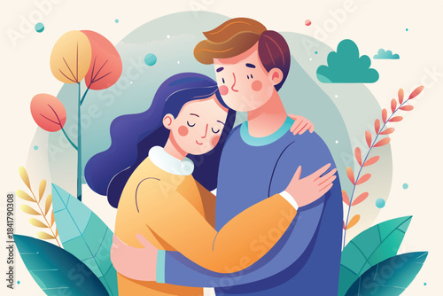 a couple sharing a peaceful hug minimalist design