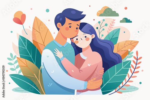 a couple sharing a peaceful hug minimalist design