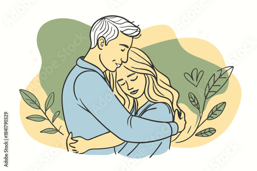 a couple sharing a peaceful hug minimalist design