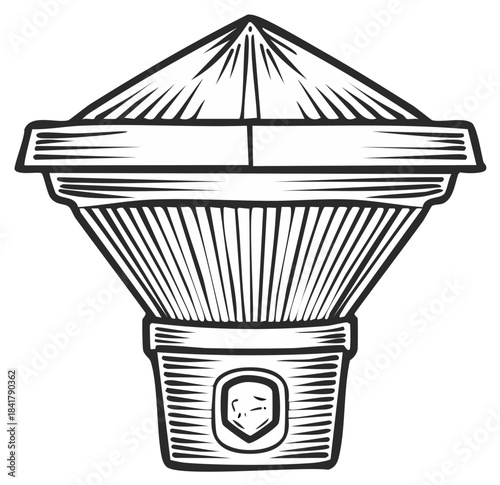 Monochrome Vector Illustration of a Traditional Asian Conical Straw Hat Design