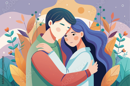 a couple sharing a soft hug minimalist drawing