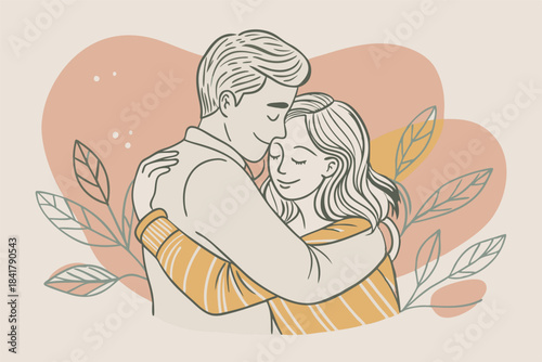 a couple sharing a soft hug minimalist drawing