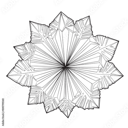 Intricate symmetrical geometric mandala pattern with radial lines and starburst design.