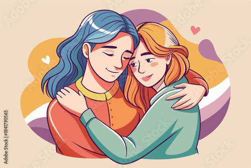 a couple sharing a soft hug minimalist line art