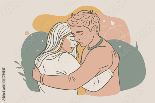 a couple sharing a soft hug minimalist drawing