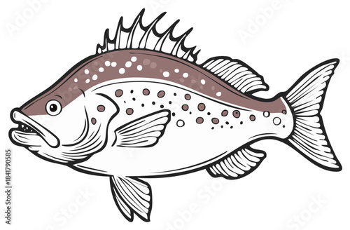 Vivid vector illustration of a predatory fish with prominent spiny dorsal fin and spotted body design