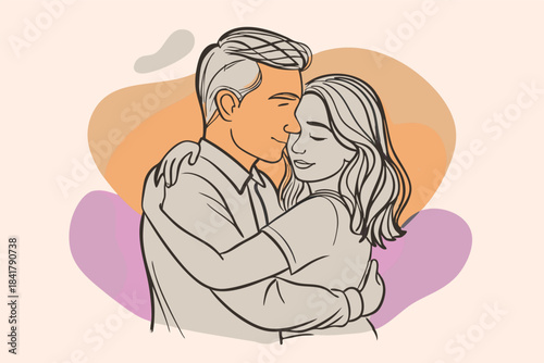 a couple sharing a soft hug minimalist line art