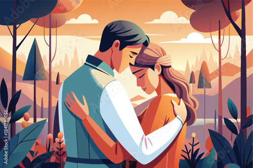 a couple sharing a soft hug minimalist line art