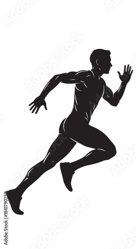 Silhouette of a male runner in mid stride illustrating athletic motion and speed.
