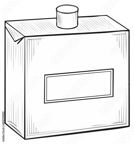 Black and white outline drawing of a rectangular bottle with a cap and blank label