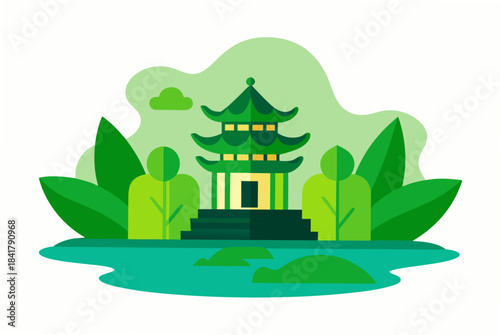 this whimsical artwork depicts a serene miniatur