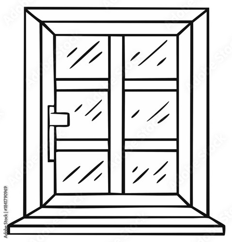 Simple Window Outline with Glass Panes, Handle, and Sill for Architectural Concepts