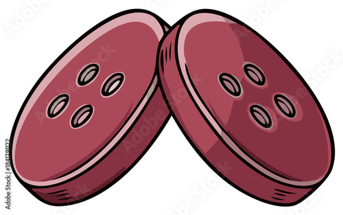 Two red buttons stylized illustration, clothing accessories.