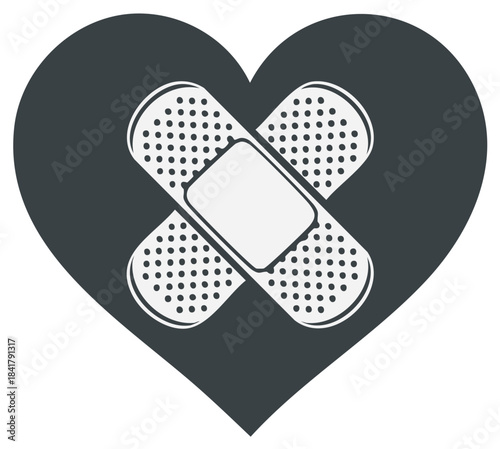 Heart symbol with two medical adhesive plasters healing concept