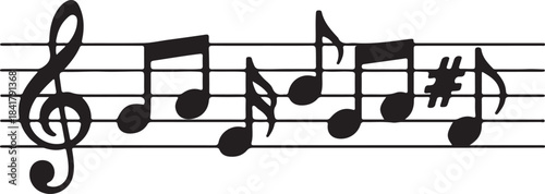 Black Music Notes on Transparent Background