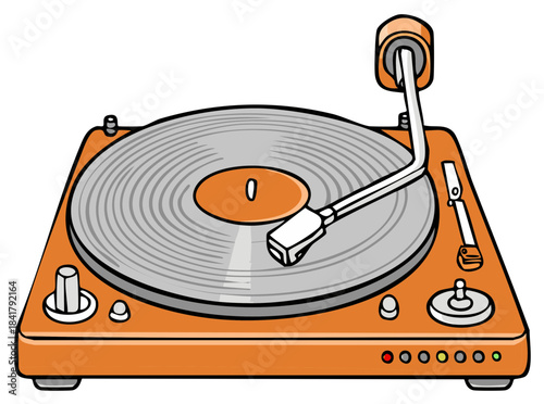 Vibrant Orange Turntable Record Player Playing Music Illustration