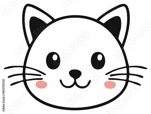 Cute cartoon cat face illustration with smiling expression and pink cheeks