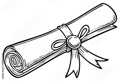 black and white diploma scroll with ribbon clip art preview