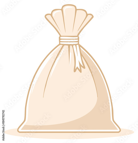 Light Beige Fabric Sack Tied with String and Ribbon