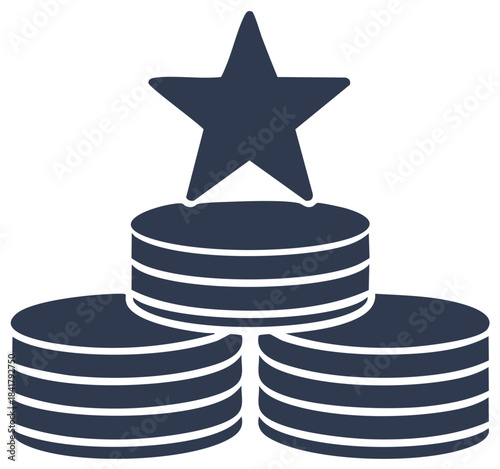 Success concept with a star on top of stacked circular platforms