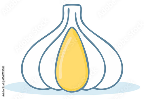 Garlic Clove Cartoon with Yellow Interior Bulb Illustration